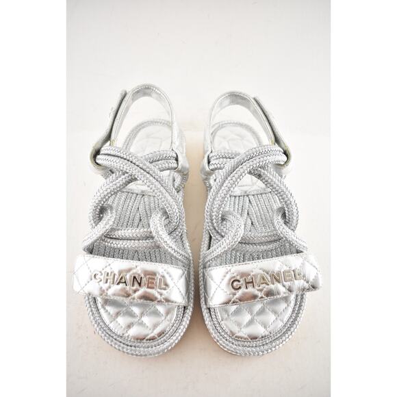 Chanel 20S Silver Cord Rope CC Logo Quilted Ankle Strap Teva Dad Sandal Flat 36 - Picture 7 of 16